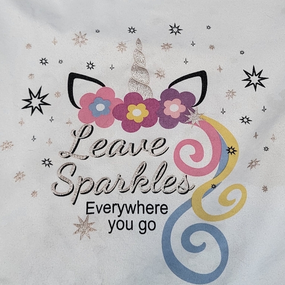 Kids White and Pink Sparkle Unicorn Short Sleeve Tee Soft Fabric - Size 6 - Picture 3 of 4
